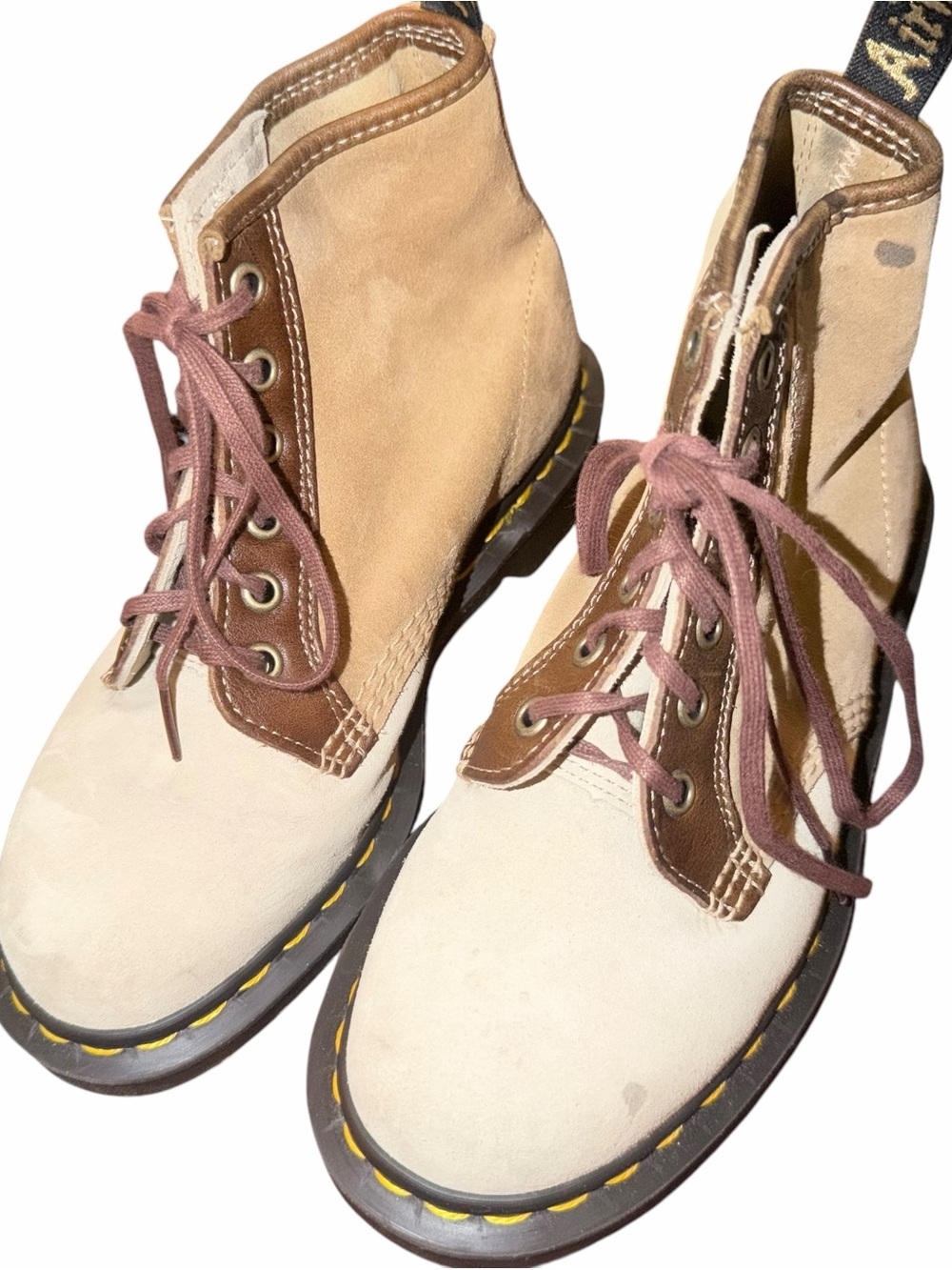 Dr. Martens Colorblock Beige and Brown Lace-Up Boots Made in England Limited